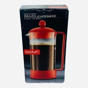 Vintage BODUM French Press 8Cup 34 oz Red Stainless Steel Glass Coffee Maker NIB